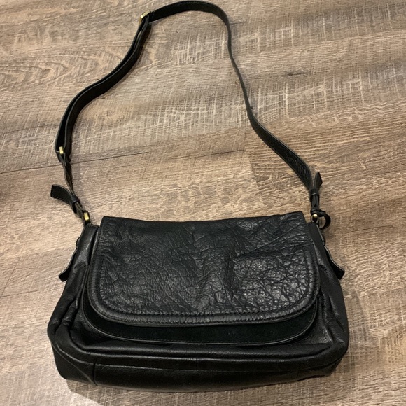 Fossil Black Pebbled Distressed leather Crossbody Messenger Suede Flap front Bag - Picture 11 of 16
